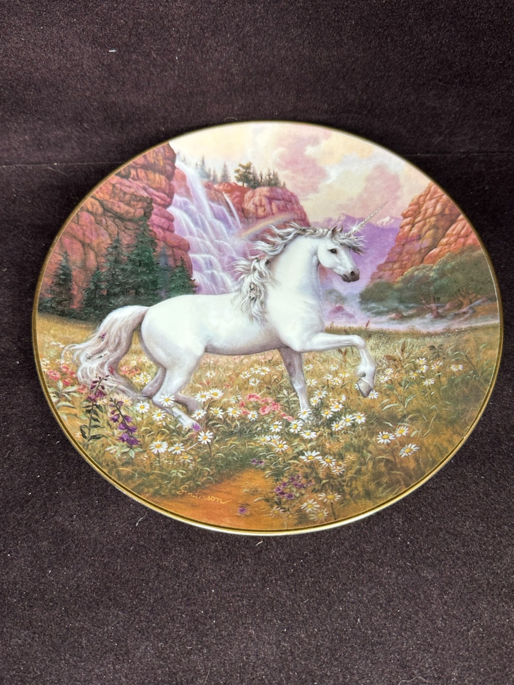 VTG Princeton Gallery Unicorn Collector Plate Rainbow Valley Ruth Sanderson 1991
